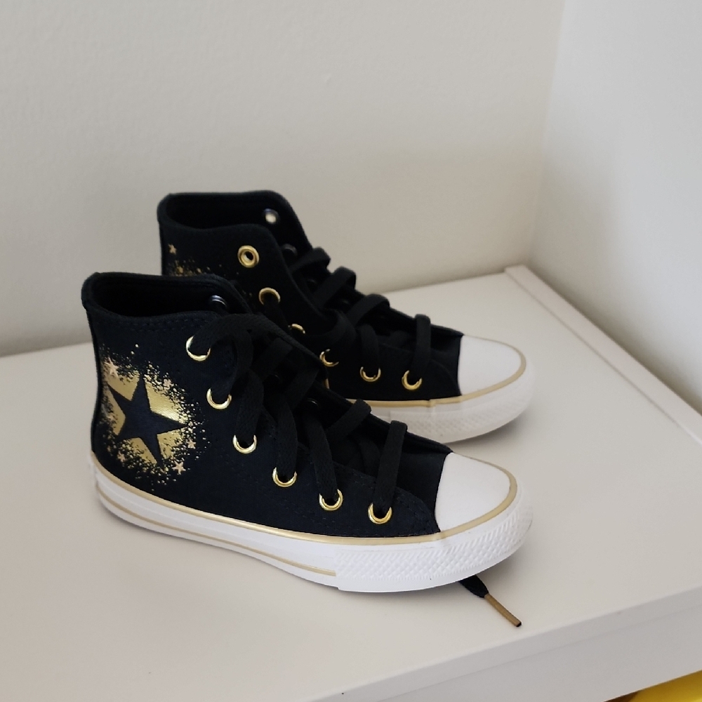 Converse Kids Black and Gold Star Sneakers